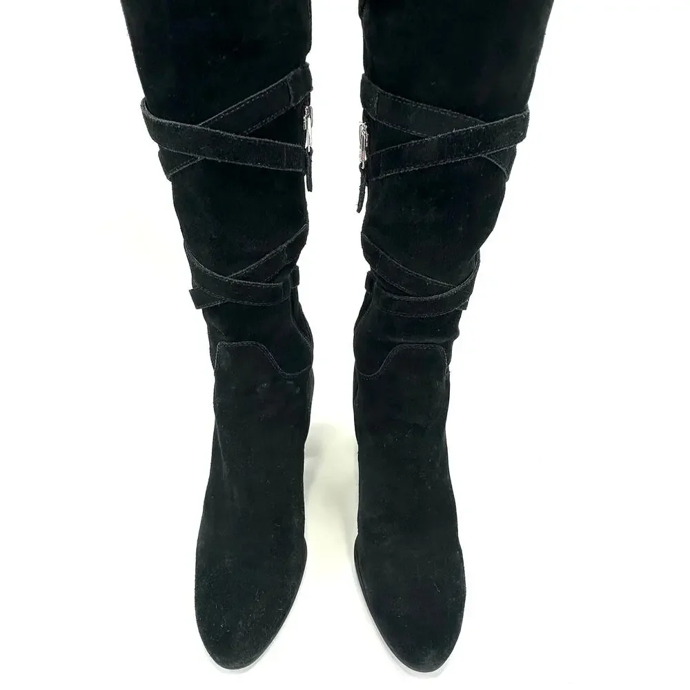 Sam Edelman Sable Black Over-The-Knee Boot Sz 9.5 Suede Heeled Adjustable Straps